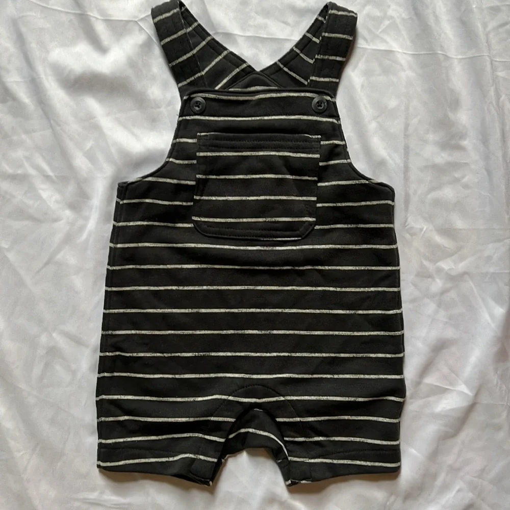 Old Navy Black Striped Short Overalls Size 12-18M